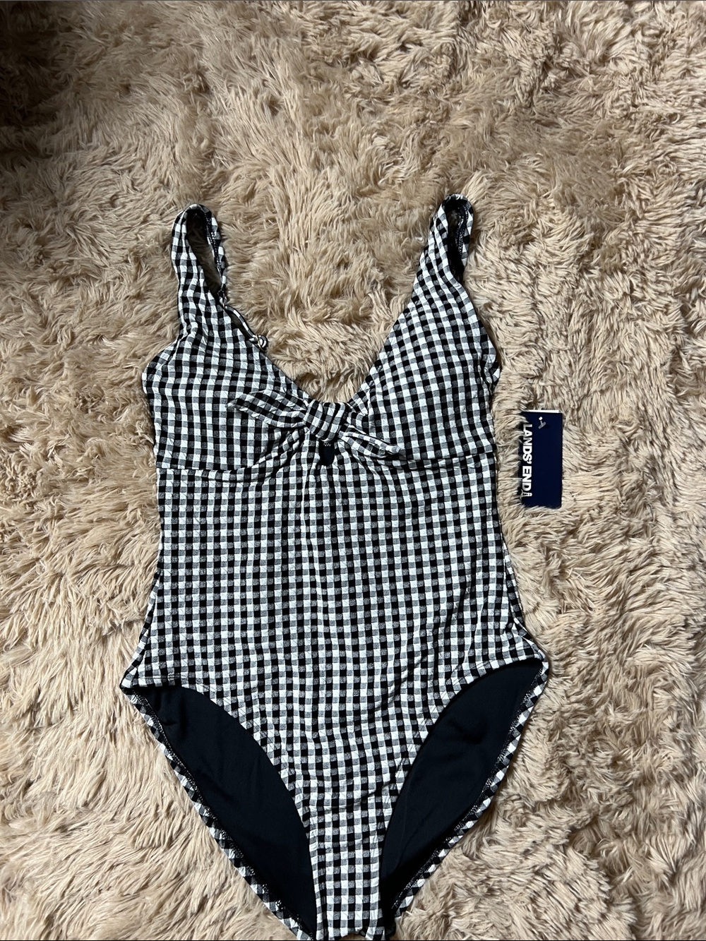 Lands' End Black & White Gingham One-Piece Swimsuit